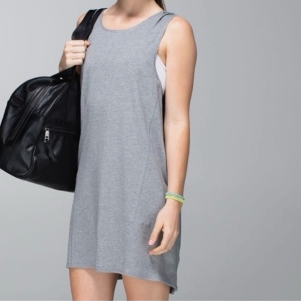 Lululemon Here To There Dress Heathered Medium Grey Sleeveless Split Back Mini